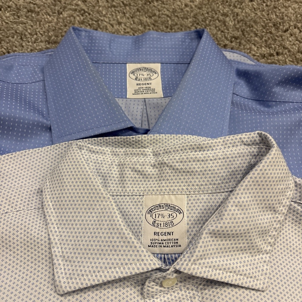 Lot of 2 Brooks Brothers Regent Button Up Shirt 17.5/35 AOP PRINTS Long Sleeve